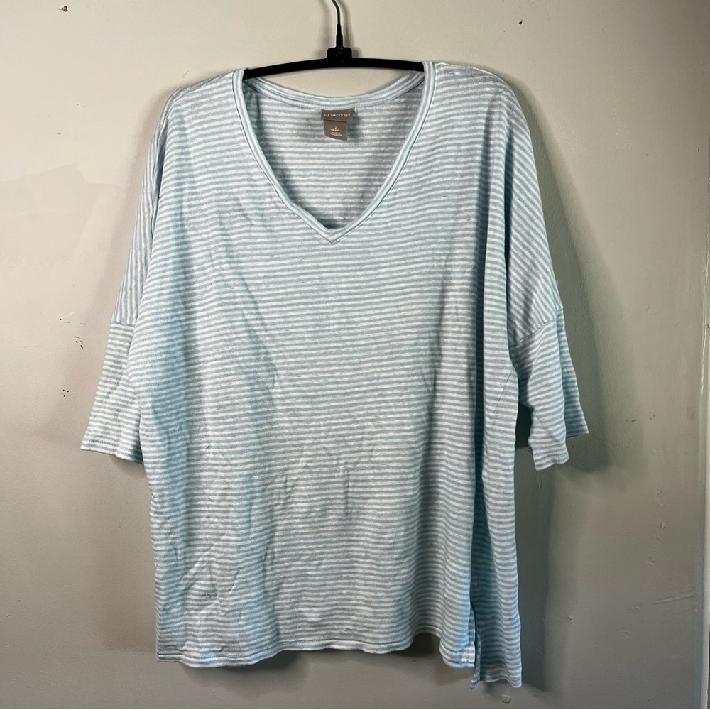 Chico’s Striped Drop-Shoulder Tunic.